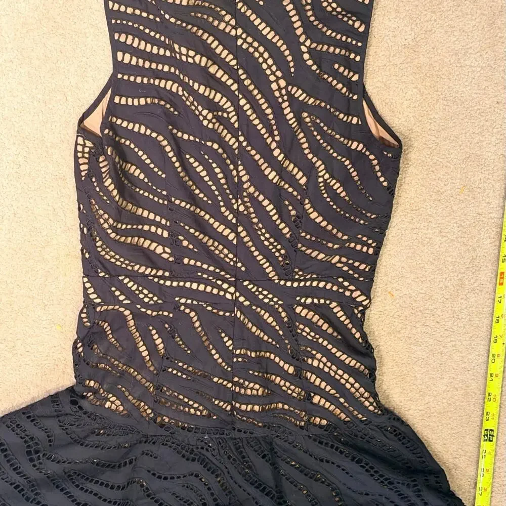 Michael Kors Dress Size 2 Black Zebra Eyelet Cotton Flounce Cutout Mini Nude